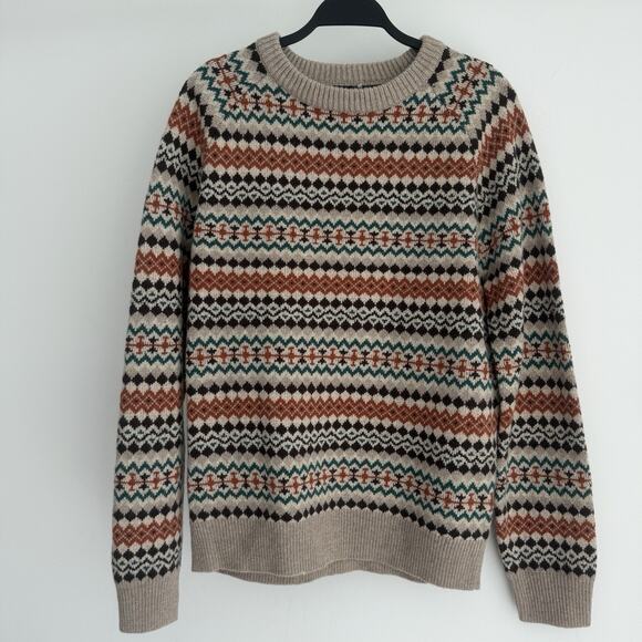 J.Crew Sweater Mens Medium Fair Isle Lambswool Knit Nordic Grandpa Crew Neck - Picture 2 of 16